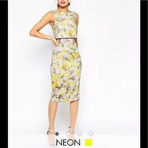 ASOS Neon Yellow Crop Top sleeveless Pencil Dress